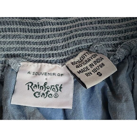 VTG 90s Rainforest Cafe Blue Chambray Floral Red Embroidered Dress Women’s S - Picture 9 of 10